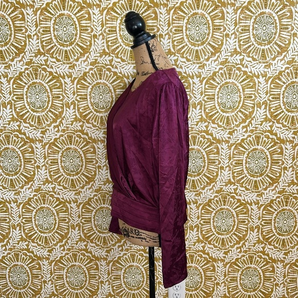 NWT Ronny Kobo Monet Satin Floral Long Sleeve Draped Blouse Top in Purple Sz XL - Picture 8 of 12